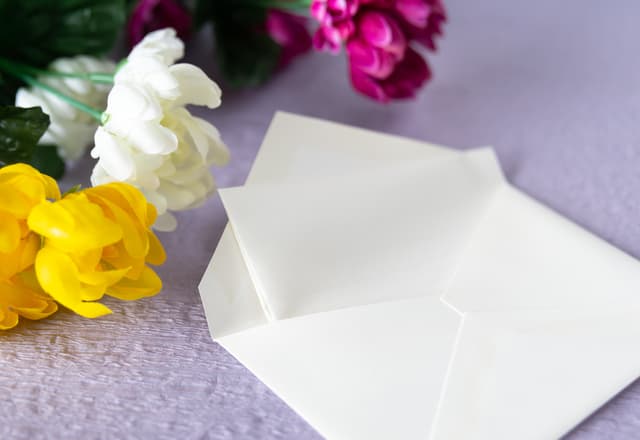 白いレターセットと菊の花