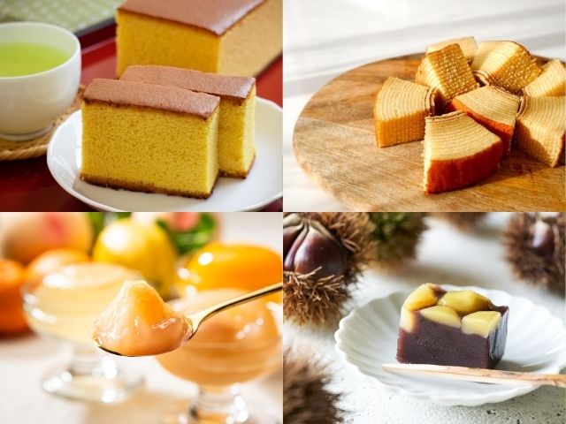 カステラ、バウムクーヘン、ゼリー、栗よせ